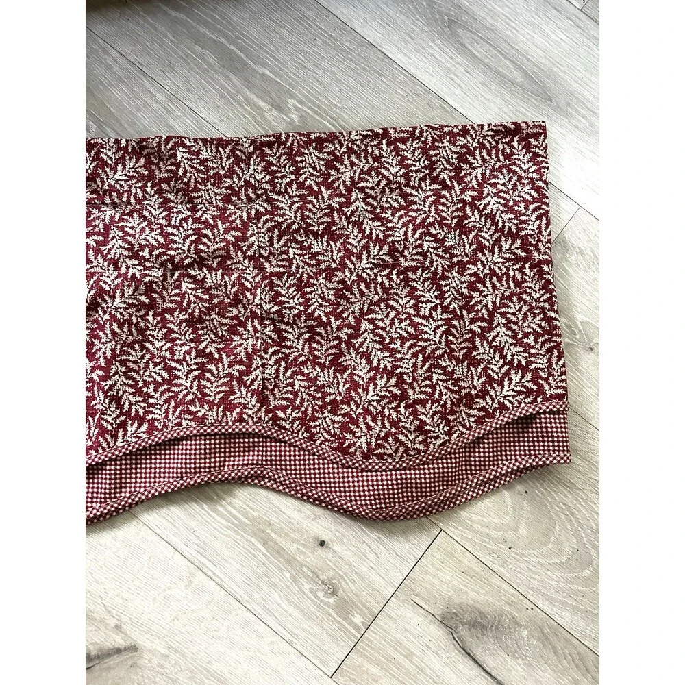 Waverly Valance Curtain Red Gingham Floral Leaves Print Layered 77 x 17